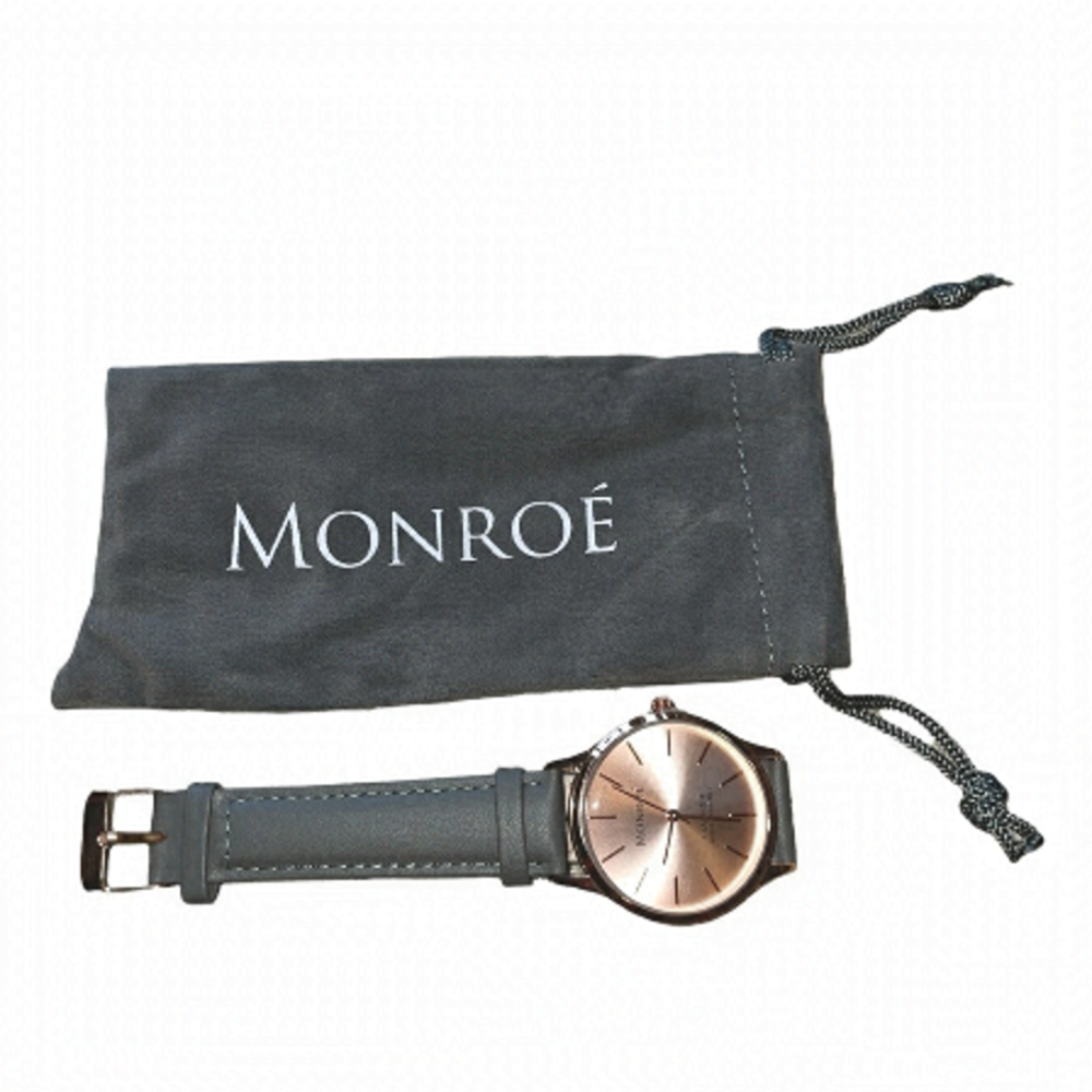 𝅺MONROÉ Classique Watch In Sunburst Solérose Genuine Leather, Charcoal Colour
